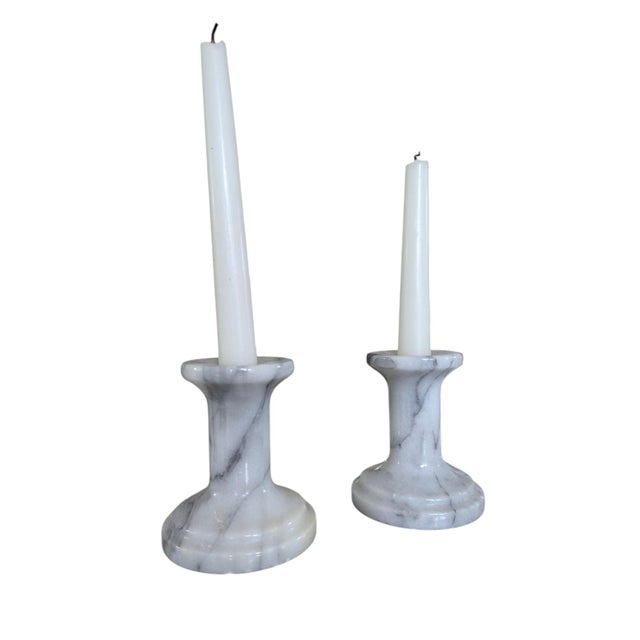 Farmhouse Vintage Marble Candle Holders- A Pair For Sale - Image 3 of 16