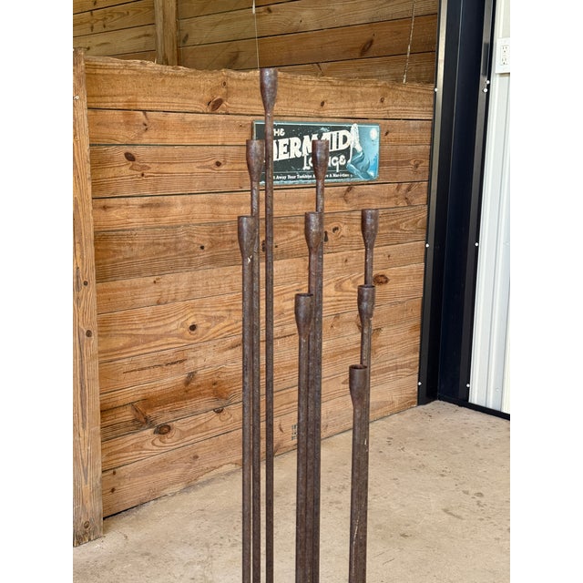 Metal Mid-20th Century Forged Iron Nine-Light Candle Holder in the Manner of Harry Bertoia For Sale - Image 7 of 11