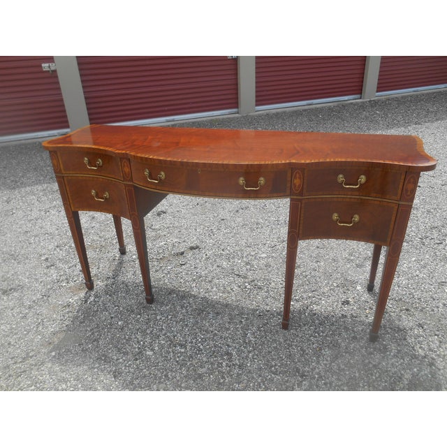 Wood Gorgeous Monumental Hickory Chair Company Inlaid Satinwood Federalist Buffet For Sale - Image 7 of 10