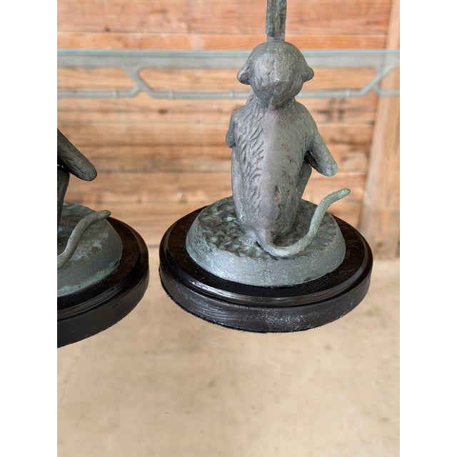 Pair of Vintage Maitland-Smith Style Bronze Monkey Palm Tree Candlesticks For Sale - Image 10 of 12