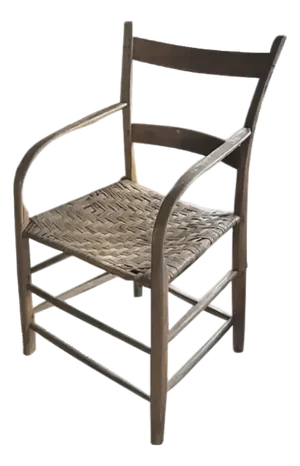 Antique Primitive Bentwood Arm Ladder Back Chair With Original Woven Splint Seat