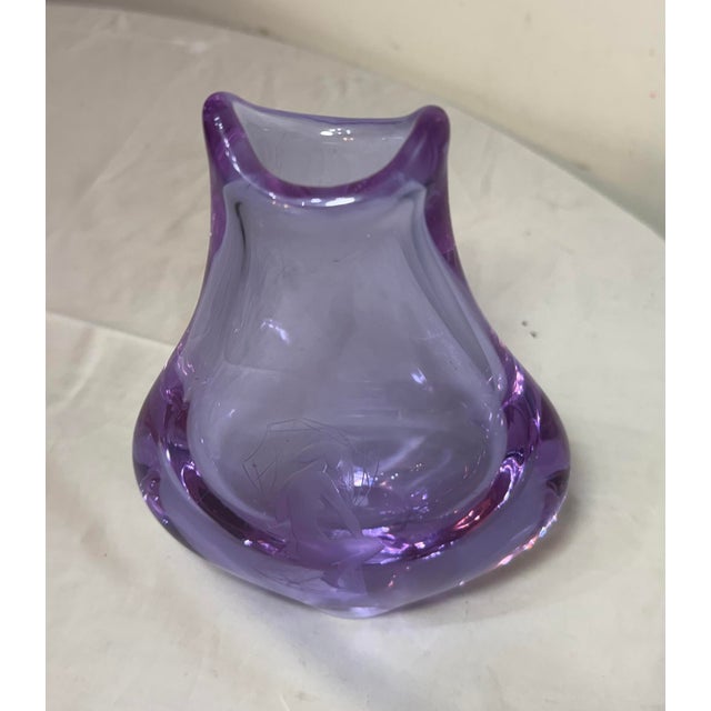 Vintage Hand Blown Miroslav Klinger Purple Glass Crystal Czech Art Glass Vase For Sale - Image 9 of 12
