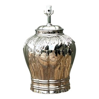 Vintage Silver Mirror Finish Glazed Ceramic Lamp For Sale
