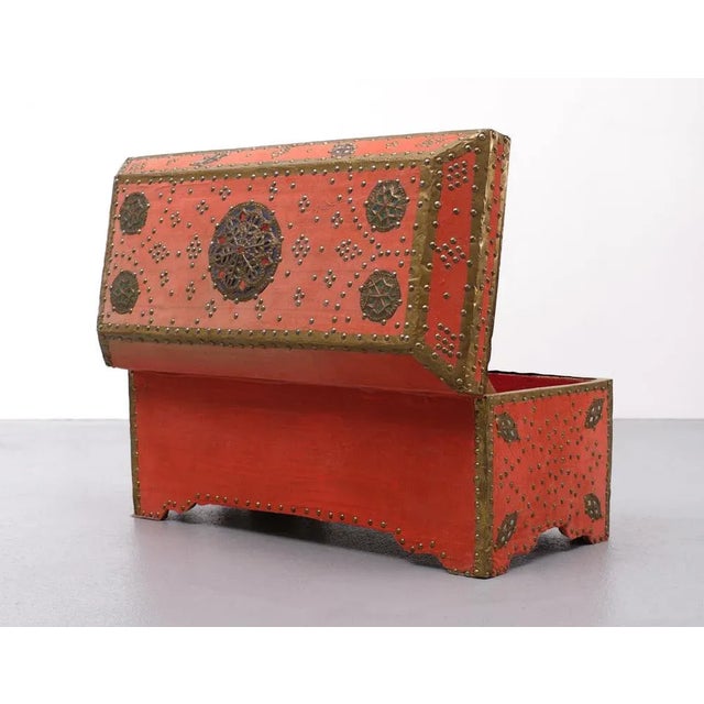 Oriental Velvet Chest Brass Box, 1965 For Sale - Image 4 of 9