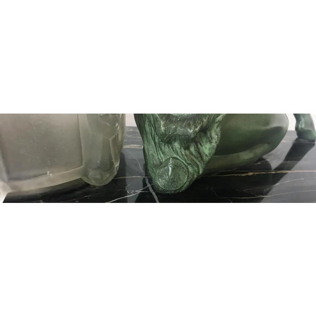 Marius-Ernest Sabino French Art Deco Table Lamp and Marble Garniture, Signed For Sale - Image 11 of 11