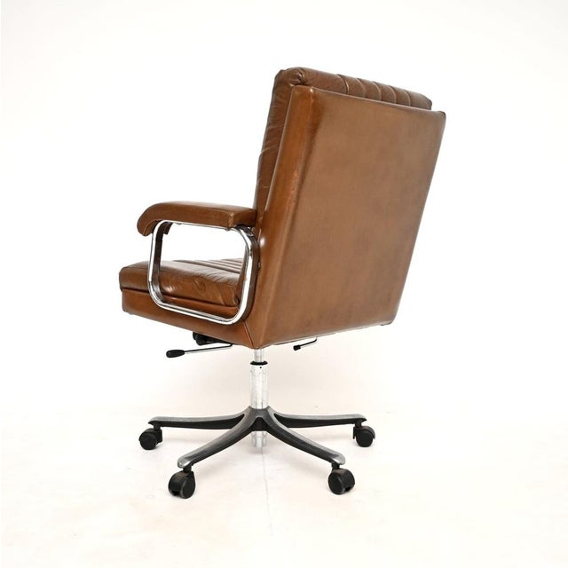 1970s Vintage Leather and Chrome Swivel Desk Chair, 1970 For Sale - Image 5 of 11