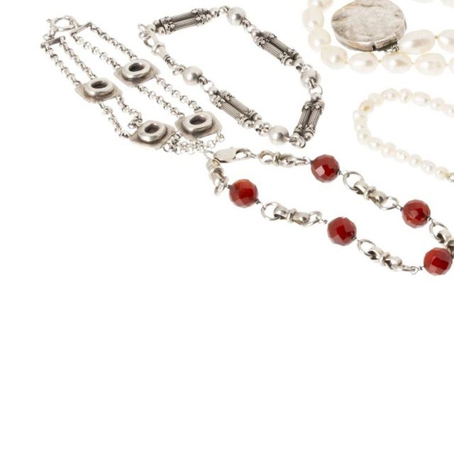 Silver Necklaces, Earrings, Ring and Bracelet with Stones, Set of 7 For Sale - Image 3 of 6