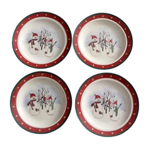 Vintage Royal Season Stoneware Snowman Plates Set of 4