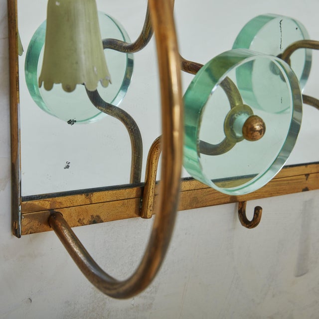 Italian Fontana Arte Style Brass + Glass Wall Mounted Coat Rack, 1950s For Sale - Image 14 of 18