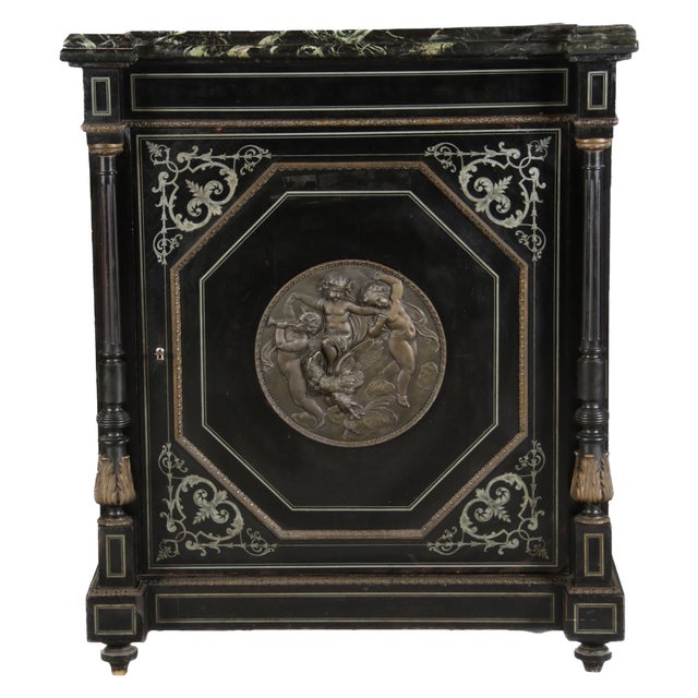 Black Cabinet with Bronze Applications and Pewter Inlays, 1880s For Sale