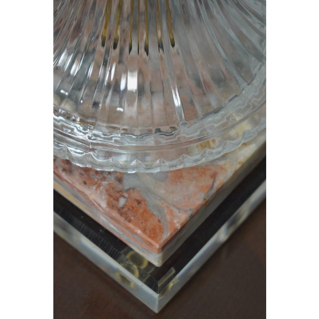 Pair of Tall Marble & Crystal Column Table Lamps For Sale - Image 9 of 12