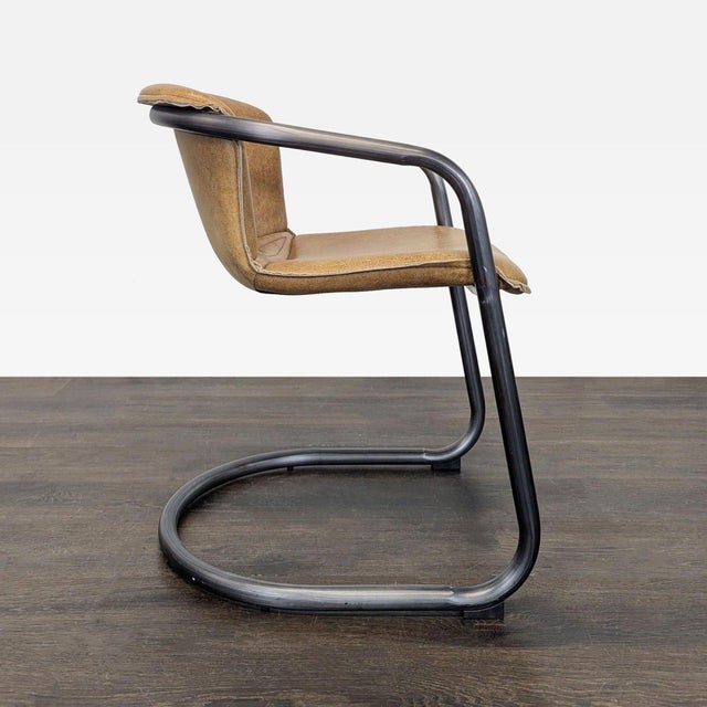 Industrial Industrial Style Lounge Chair With Metal Frame and Brown Leather Seat For Sale - Image 3 of 10
