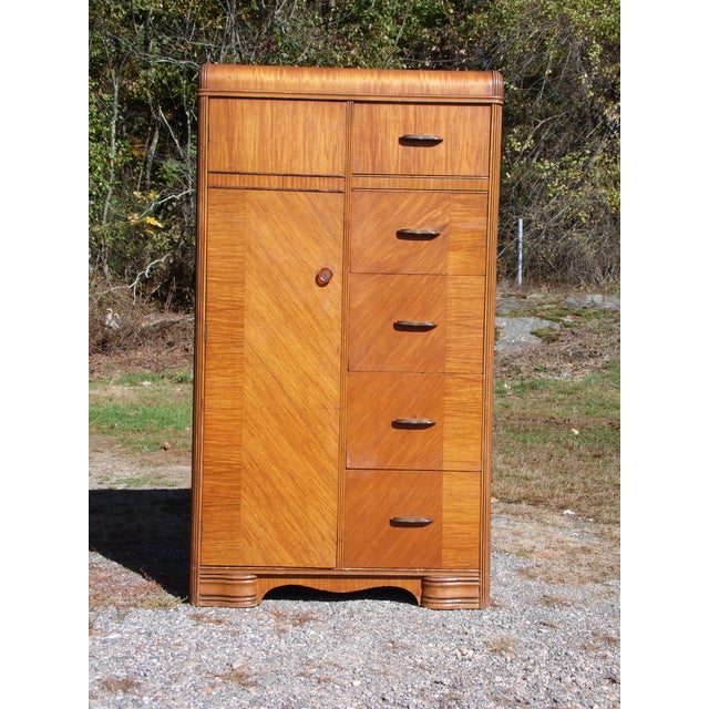 Antique Art Deco Waterfall Chifferobe Armoire Walnut Wardrobe Dresser