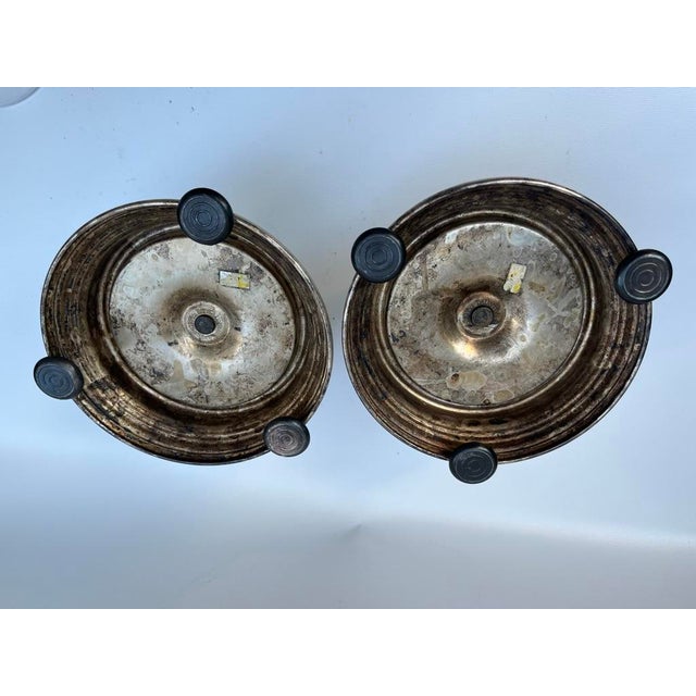 Vintage Silverplate and Glass Candle Hurricanes a Pair For Sale - Image 11 of 12
