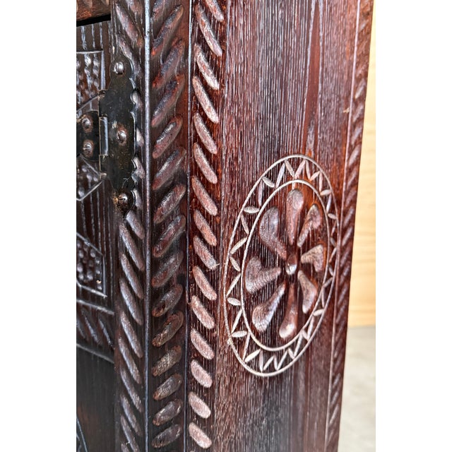 20th Spanish Baroque Carved Walnut Tuscan Two Drawers Credenza or Buffet For Sale - Image 10 of 10