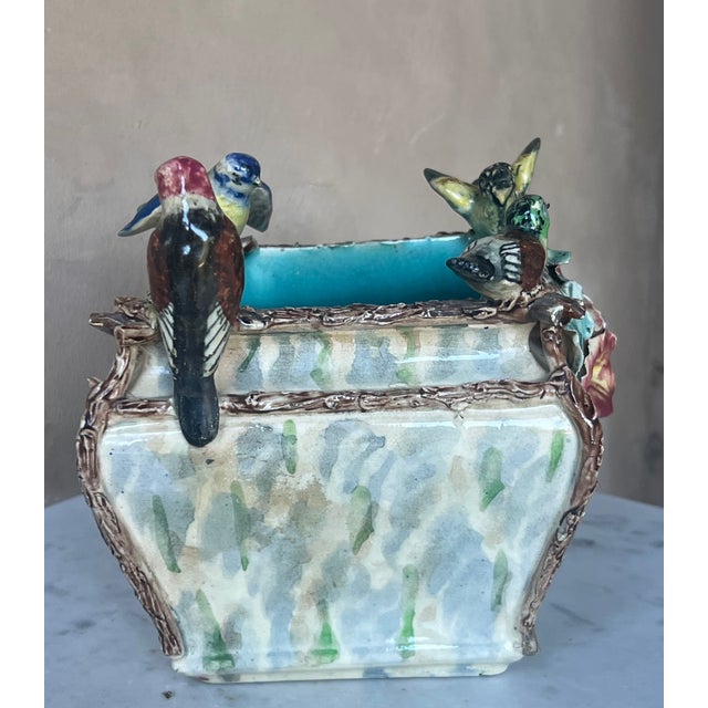 Baby Blue 19th Century Barbotine Majolica Jardinière For Sale - Image 8 of 13