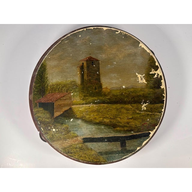 Antique Folk Art Hand Painted Scenic Tambourine For Sale - Image 10 of 10