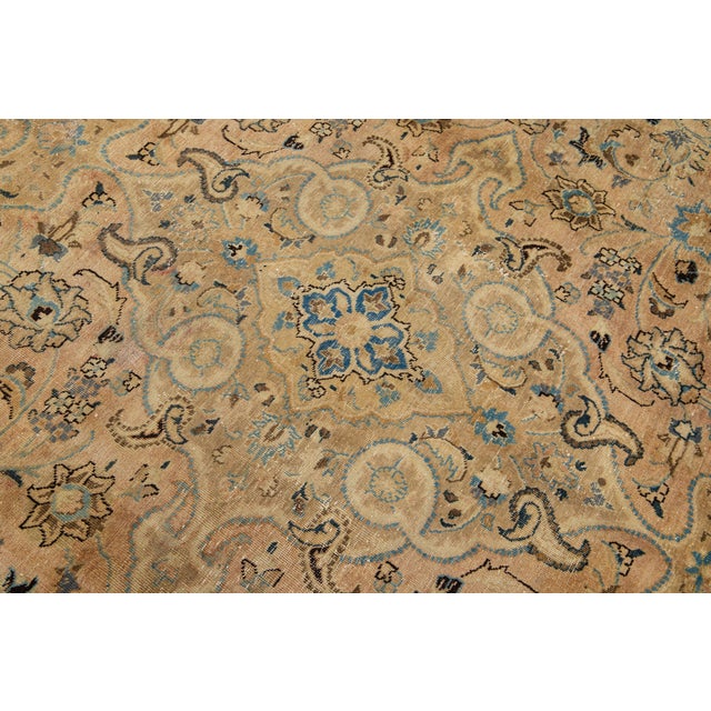Beige 1960s Vintage Persian Tabriz Handmade Medallion Beige Wool Rug 10 X 12 For Sale - Image 8 of 9