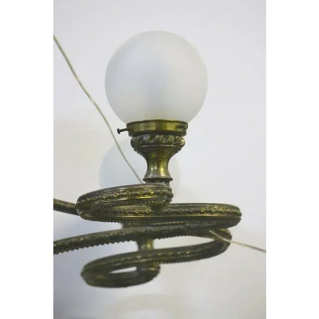 Late 19th Century Extraordinary 19th Century Beaux Arts Four Arm Brass & Zinc Globe Light Chandelier-Stanford White Gatsby MansionStyle- 37éw. For Sale - Image 5 of 9