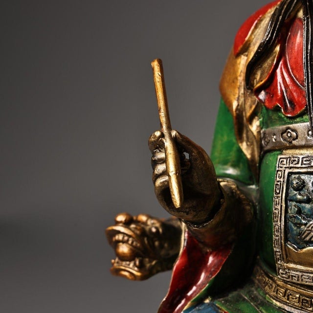 Bronze Late 19th Century Polychrome Bronze Wenchang Dijun Statue, Taoist Deity, 3.6kg For Sale - Image 8 of 9