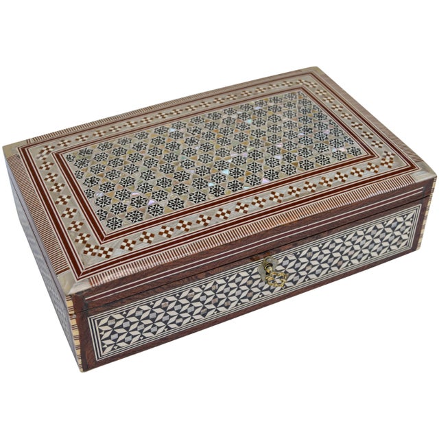 Moroccan Moorish Mother-Of-Pearl Box W/ Key For Sale - Image 3 of 9