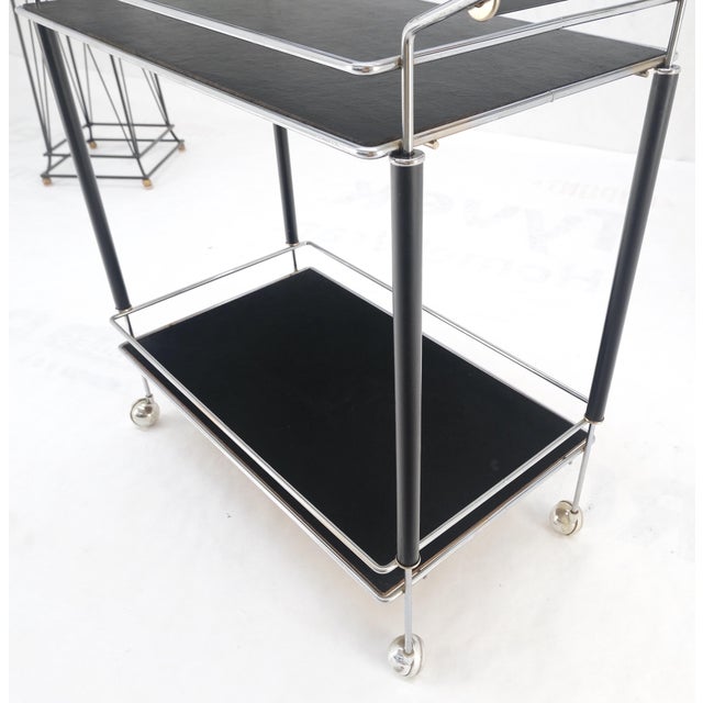 Black Lacquer & Chrome Bauhaus Two Tier Serving Cart on Wheels c.1940s MINT For Sale - Image 10 of 11