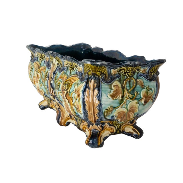 Art Nouveau Griffon Barbotine Jardiniere, 1900s For Sale - Image 3 of 8