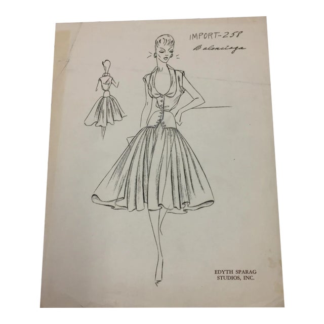 Original Fashion Drawing Edyth Sparag Studios For Sale