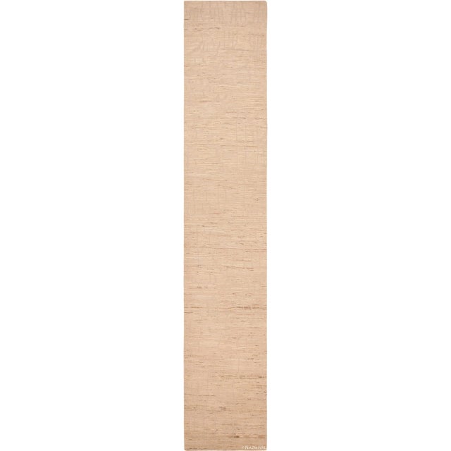 Nazmiyal Collection Cream Color Modern Moroccan Style Runner Rug For Sale