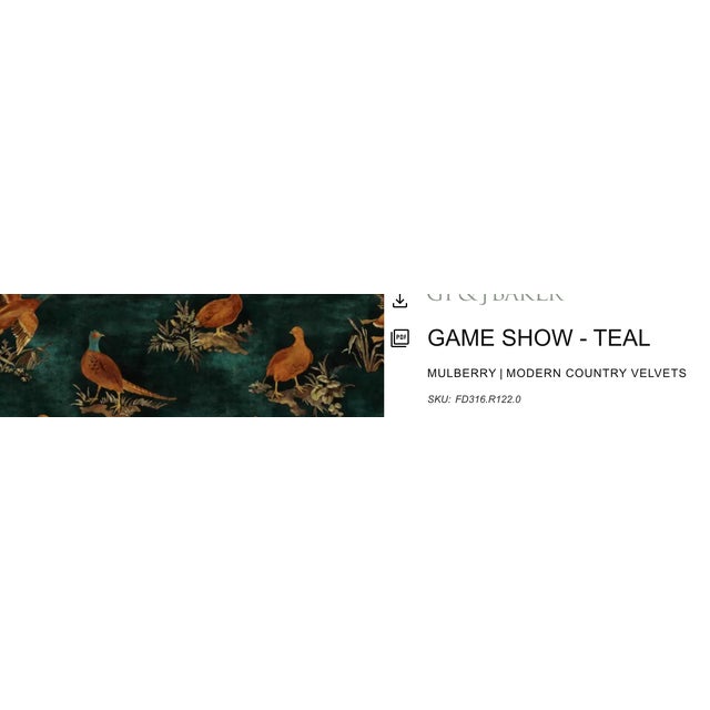 Mulberry Home Game Show Teal Velvet Pheasant Pillows - A 22" Pair For Sale - Image 4 of 5