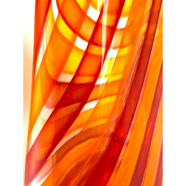 Handblown Art Glass With Reticello Pattern in Tangerine and Red in Murano Style For Sale - Image 12 of 14