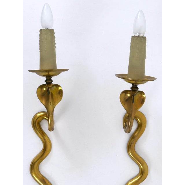 Vintage Cast Brass Cobra Wall Lamps from Maison Jansen, 1960s, Set of 2 For Sale - Image 13 of 18