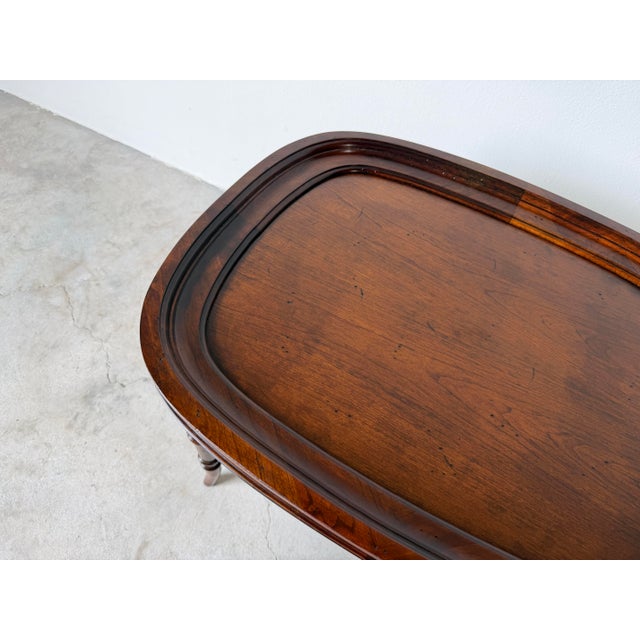 Vintage Henredon / Hekman - Style Faux Bamboo Carved Wood Oval Tray-Top Side Table For Sale In Miami - Image 6 of 12