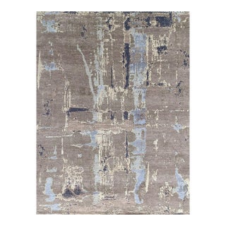 9x12 Clara Stylish Gray Abstract Modern Hand Knotted Wool Carpet Rug For Sale