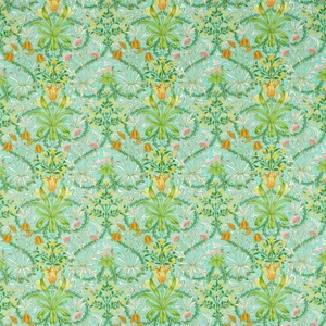 Morris & Co Woodland Weeds Fabric in Orange/Turquoise