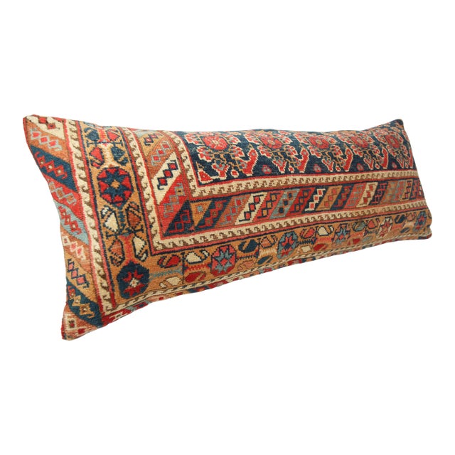 Handwoven Antique Colourful Persian Lumbar Rug Pillow Cover -16'' X 41'' For Sale
