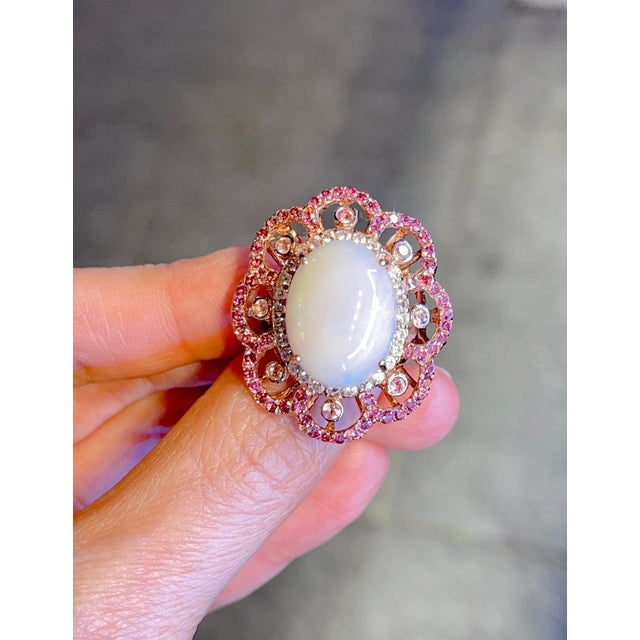 Traditional Bochic "Capri" Vintage Opal Cocktail Ring with Rodorite & Topaz 18K & Silver For Sale - Image 3 of 18