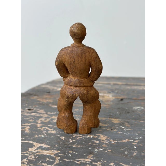 Tan Vintage Miniature Carved Rancher Sculpture With Barrel Jeans, Circa 1940s For Sale - Image 8 of 12