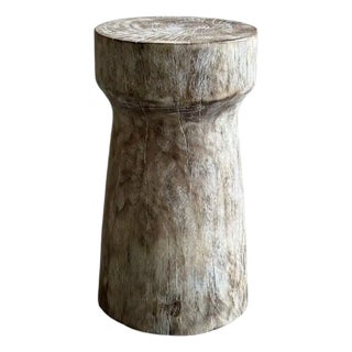 Sculptural Side Table Crafted From Mango Wood, Bleached Finish For Sale