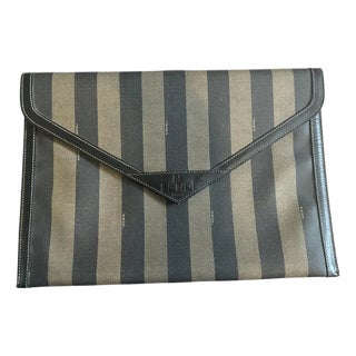 1990s Iconic Pequin Striped Canvas Clutch by Karl Lagerfeld for Sorelle Fendi For Sale