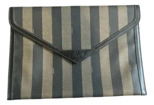 1990s Iconic Pequin Striped Canvas Clutch by Karl Lagerfeld for Sorelle Fendi