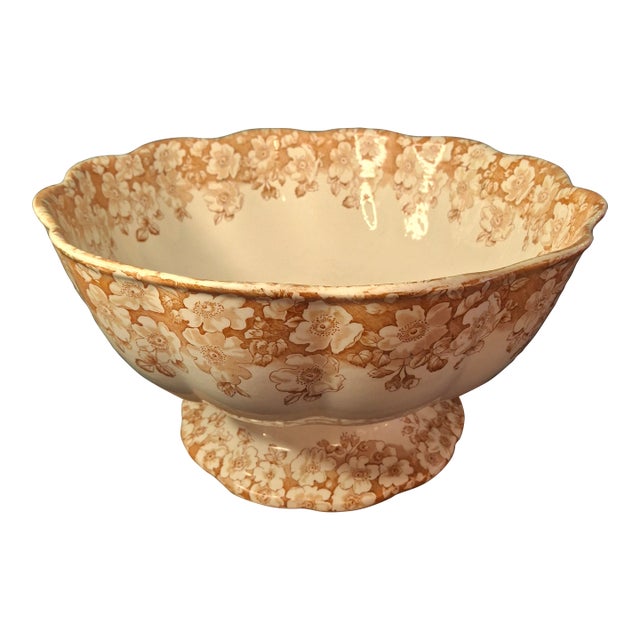 Antique Furnivals Rustic Punch Bowl 1893 Royal Semi Porcelain Brown Transferware 16" For Sale