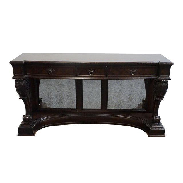 French Tommy Bahama Home Collection Walnut British Renaissance Revival 70" Mirrored Sideboard / Console Table For Sale - Image 3 of 12