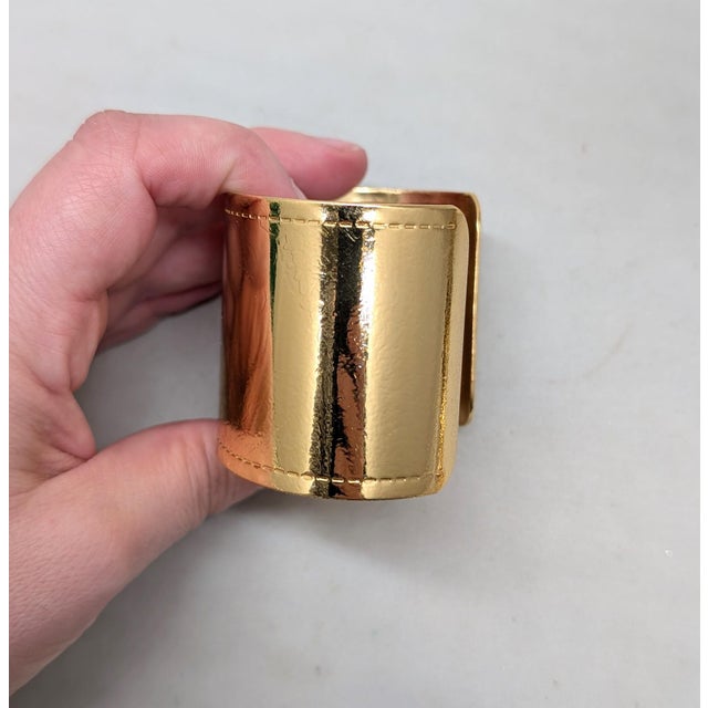 American Vintage 1980s Signed Monet Wide Goldtone Cuff Bracelet For Sale - Image 3 of 14
