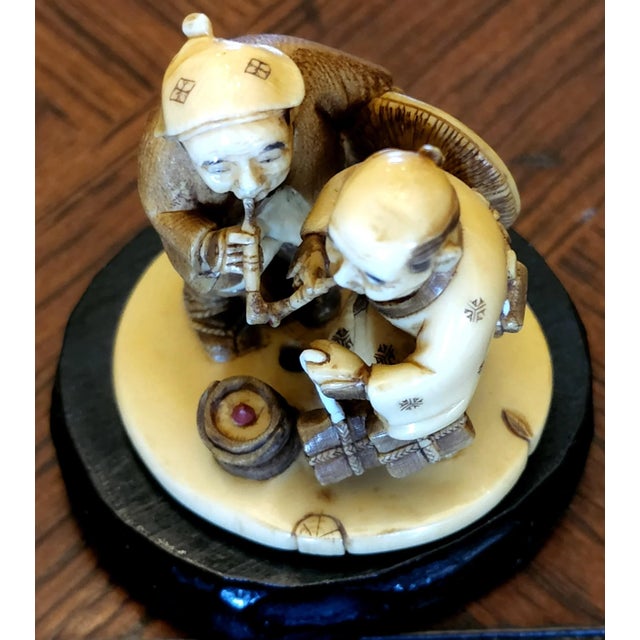 Exquisite Hand Carved Netsuke Figurine of Two Men Travelers For Sale - Image 12 of 12