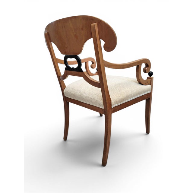 Tan Early 20th Century Pair of Biedermeier Style Satinwood and Ebonized Armchairs For Sale - Image 8 of 12