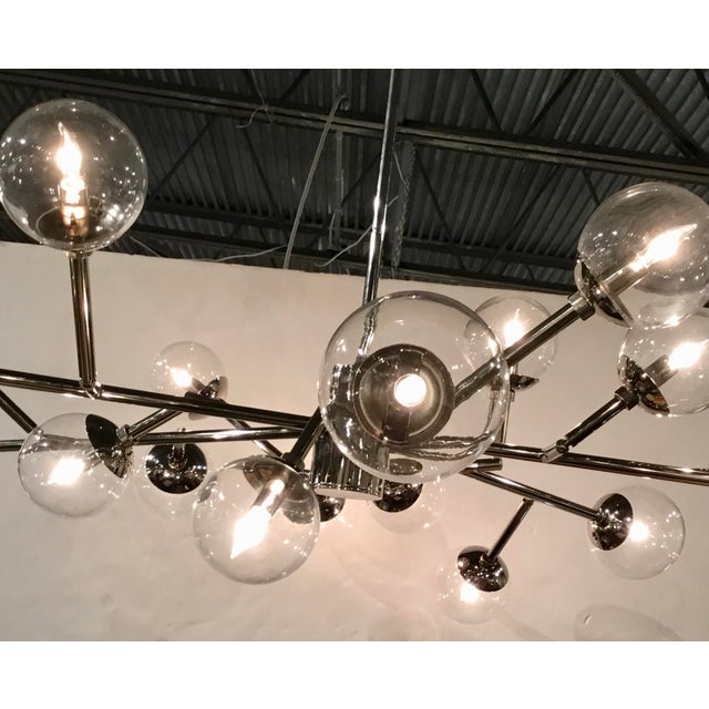 Arteriors Mid Century Modern Style Polished Nickel And Glass Medium Dallas Chandelier Chairish