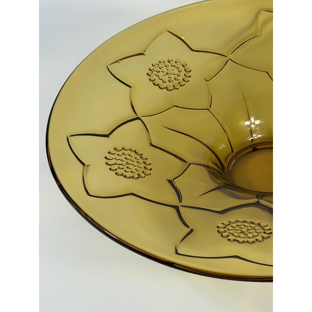 Large Art Deco Revival Amber Glass Floral Centerpiece Bowl, 1960s For Sale - Image 10 of 14