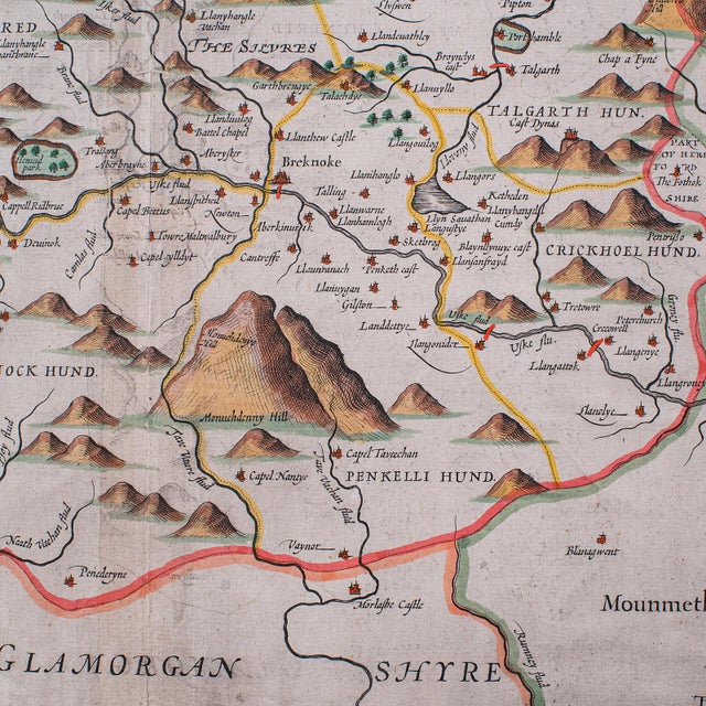 Antique Map of Breconshire, English, Framed, John Speed, Dual Sided, Circa 1627 For Sale - Image 10 of 12