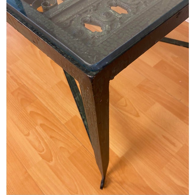 Elegant Wrought Iron Coffee Table With Glass Top and Gilt Accent For Sale In Miami - Image 6 of 12